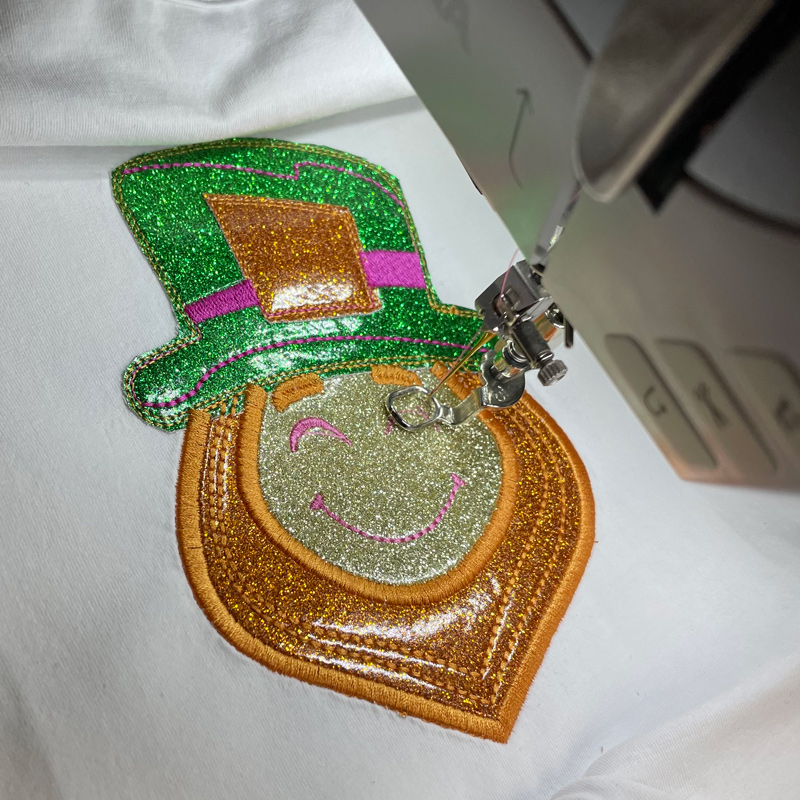 Leprechaun Applique T-Shirt machine embroidery details