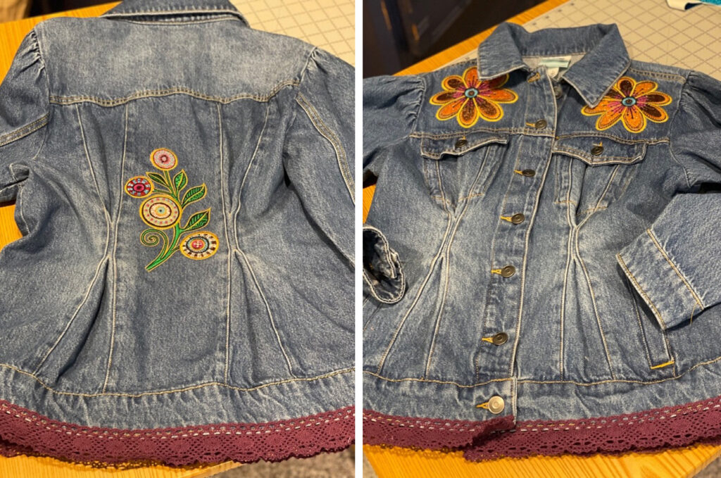 Floral Applique Denim Jacket embellish with trim