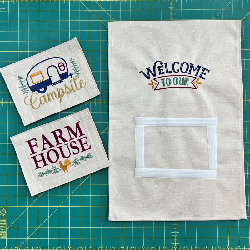 'Welcome to Our House' garden flag add velcro to embroidery designs
