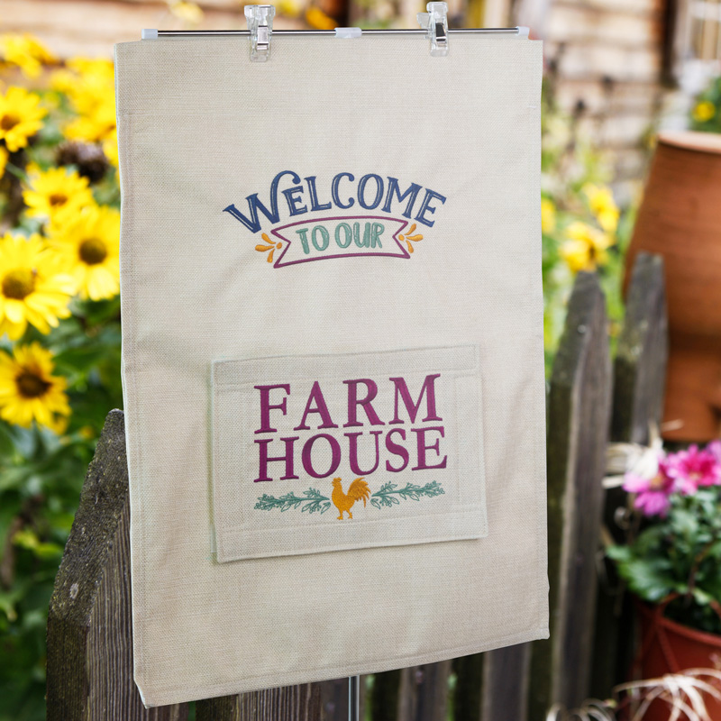 'Welcome to Our House' finished garden flag